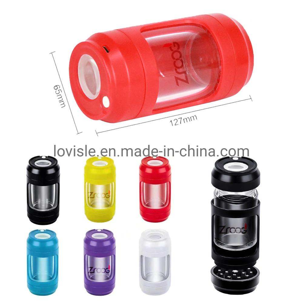 Custom Logo Plastic Herb Tobacco Grinder with LED Transparent Acrylic Tight Storage Magnifying Jars for Herbs