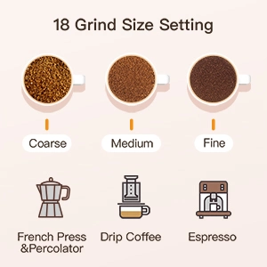 200g Capacity Black Electric 18 Grinding Settings Flat Burr Coffee Grinder for Espresso Coffee, Drip Coffee and French Press